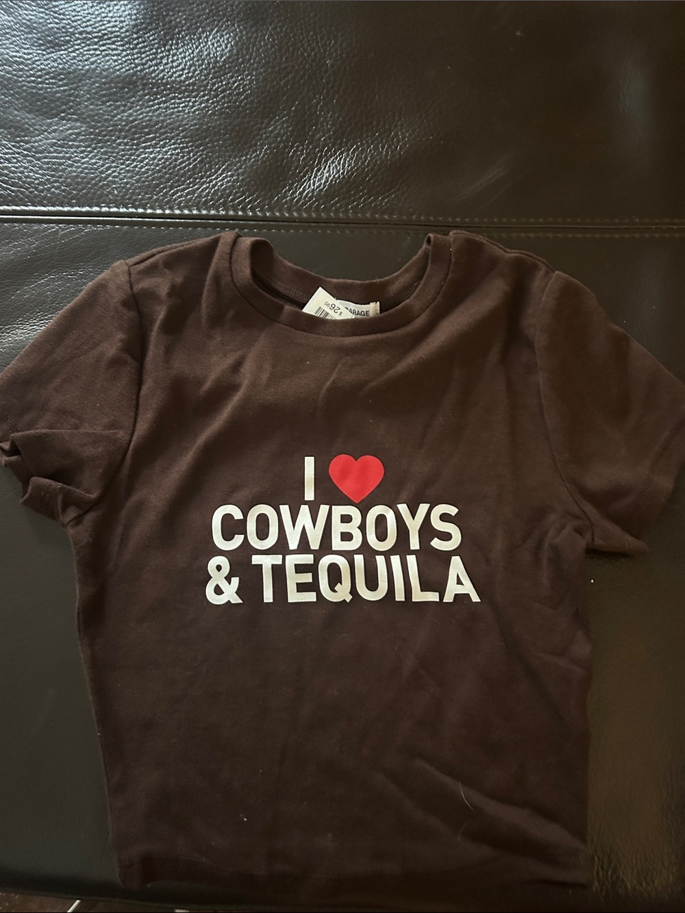Garage Brown Tee with Red Heart "I ♥ Cowboys & Tequila" Graphic